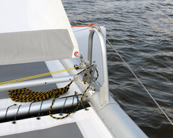Front beam with roller furling forstay.